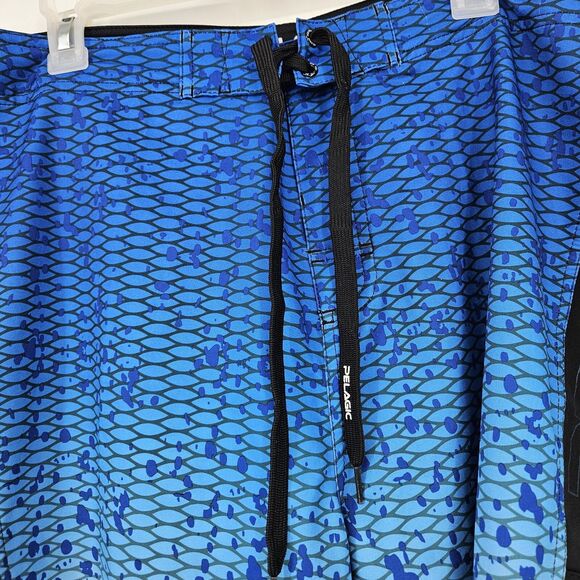 Pelagic Swim Boardshorts Men 38 Blue Fish Camo Offshore Fishing Trunks Surf - Picture 2 of 8
